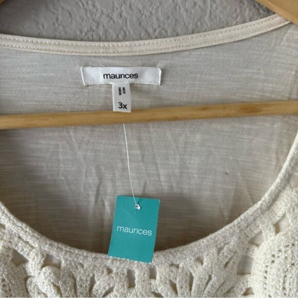 Maurices 3X Cream Sleeveless Crochet Blouse Tank Top Boho Chic Embellished - Picture 7 of 10